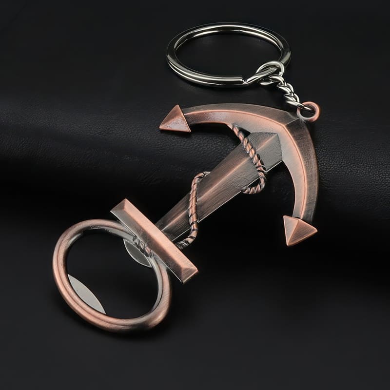 Porte-clés Ancre En Métal Bronze Et Cuir – Cadeau Personnalisé Vintage Pour Homme Ou Femme